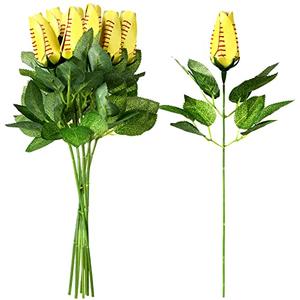 Cindeer 8 Pieces Softball Rose Sport Roses Softball Senior Gifts Bouquet Decorations Yellow Artificial Flowers