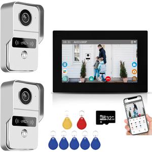 Wireless Video Doorbell Intercom with 7 inch Touch Monitor System,2 Unit 1080P Video Doorphone Camera,TUYA WiFi Smart Home Video Intercom Door Phone Kits for Home Villa Apartment