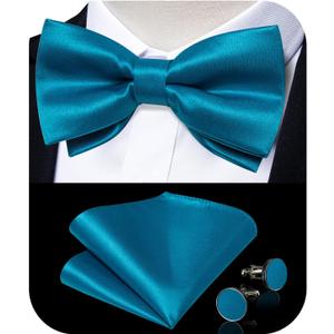 DiBanGu 3PCS Bow Ties for Men Pre-Tied Bow Tie and Pocket Square Set Adjustable Solid Satin Formal Tuxedo Bow Tie Wedding (Blue)