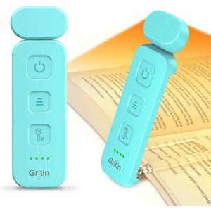Gritin Reading Light, Rechargeable Book Light for Reading in Bed - Eye Caring 3 Color Temperatures, 5-Level Dimmable Brightness, Long Lasting, Compact Size Clip on Book Lamp for Bookworms-Blue