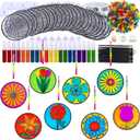 Winlyn 24 Set Spring Flower Suncatchers Ornaments Decorations DIY Window Paint Art Kit for Kids Classroom Activities Party Favors