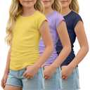 Yooo's Vivi 3 Pack Girls Cap Sleeve T Shirts, 3-Color, 11-12 Years
