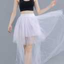 MisShow Women's Hi-Lo Long Tutu Tulle Bustle Skirt Elastic Waist Festival Party Skirt (White)