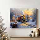 Christmas Wall Art Vintage Red Train Wall Decor Christmas Tree Prints Picture Rustic Farmhouse Paintings Retro Sunset Country Scenic Cottagecore Artwork for Living Room Bedroom Home Decorations 12x16"