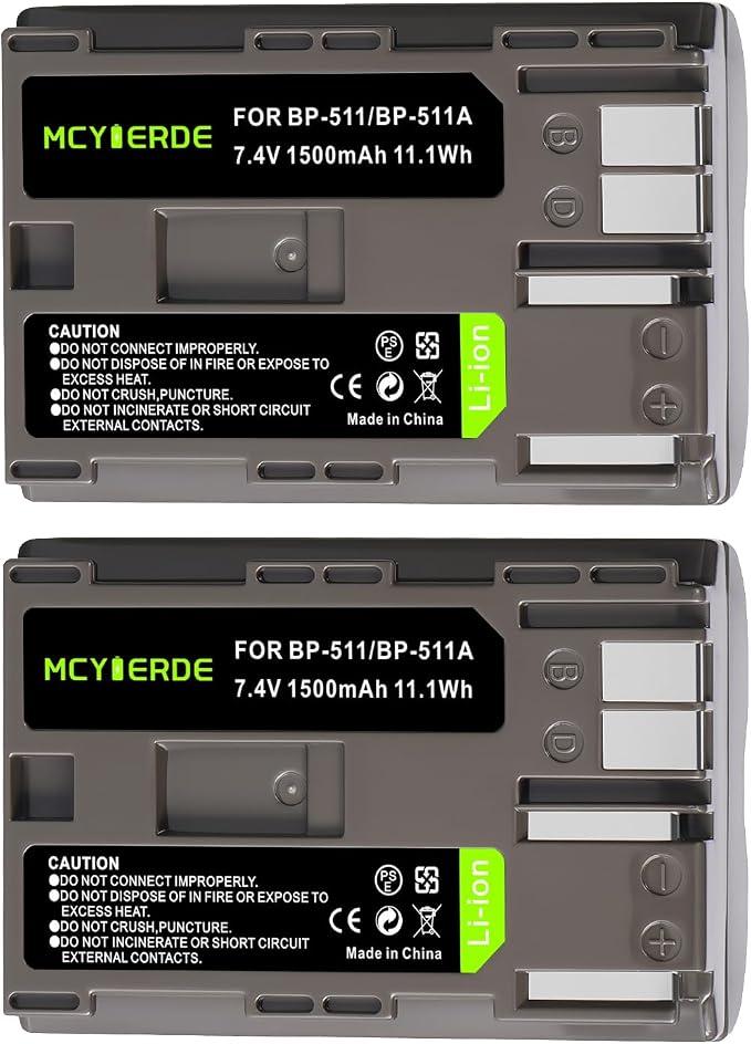 2-Pack BP-511 BP-511a Rechargeable Battery Compatible with Canon EOS 20D/20Da/30D/5D/10D/40D/50D/D60/300D Digital Cameras