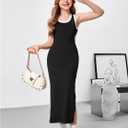 BEAUDRM Girl's Summer Cut Out Scoop Neck Maxi Dress Sleeveless Split Hem Casual Dresses Black 9Y 