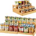 Expandable Bamboo Can Rack Organizer, 3 Tier Canned Food Storage Holder for Pantry, Adjustable Pantry Soda Can Organizer Shelf for Kitchen Spice, Countertop, Cat Food, Cabinet Storage Hold for 24 Cans