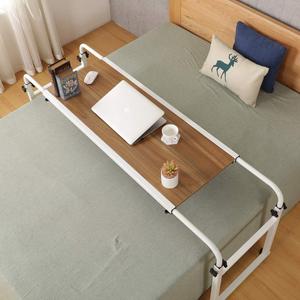 TigerDad Adjustable Overbed Table with Wheels, Mobile Laptop Desk on Wheels for King Queen Bed, Height Adjustable Rolling Computer Cart with Stand, Ancient Oak