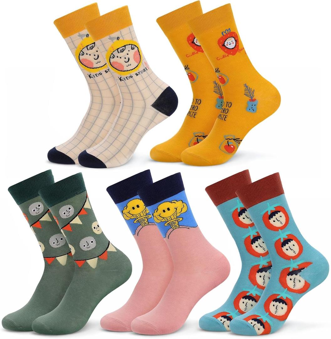 5 Pairs Funny Cotton Socks Crazy Colorful Crew Sock