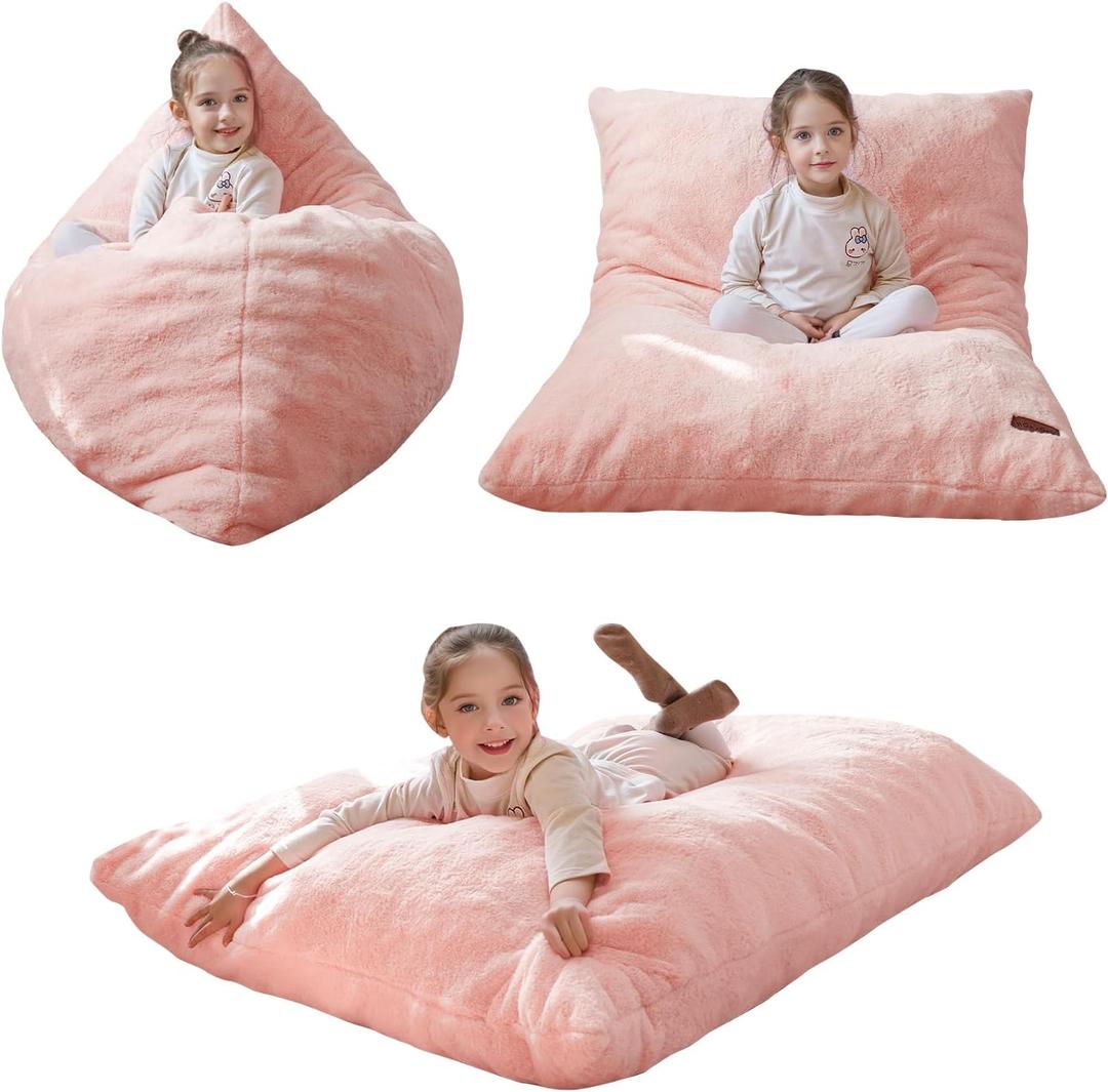 MAXYOYO 3 in 1 Kids Bean Bag Chair Bed, Child Floor Sofa for Gaming, Reading, Faux Fur Floor Mattress with High-Density Foam Filling for Living Room Bedroom, 50"x35"