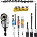 Flexible Drill Bit Extension Set, Includes 105 Right Angle Drill, Bendable Drill Extension, 3pcs 1/4 3/8 1/2" Universal Socket Adapter Set, 3pcs Drill Bit Holder, Screwdriver Bit Kit