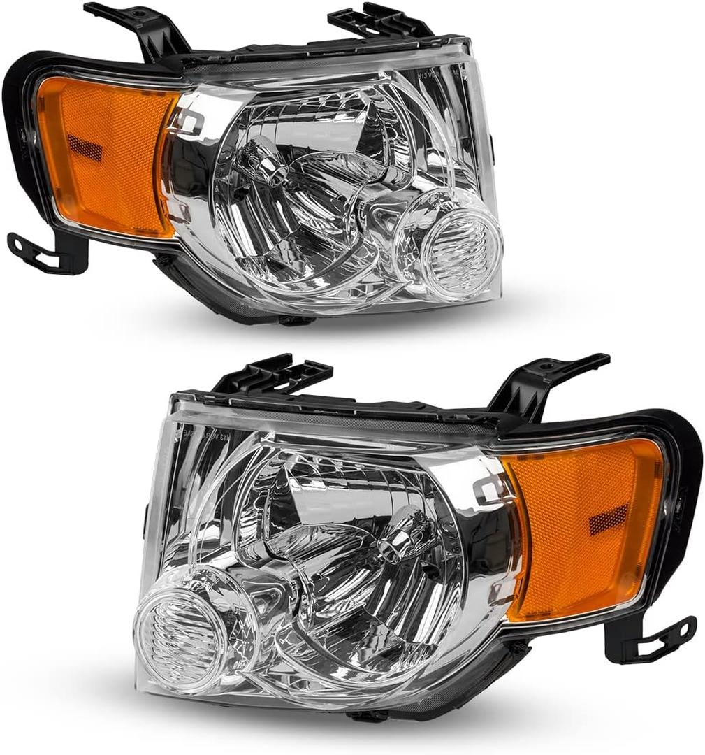 Torchbeam Headlight Assembly Compatible with 2008 2009 2010 2011 2012 Ford Escape OE Headlamp Replacement for Chrome Housing Amber Reflector Driver and Passenger Side