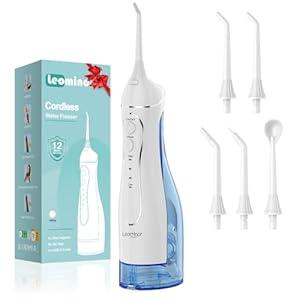 Leominor Water Dental Flosser Pick for Teeth, 300ML Portable Oral Irrigator Upgraded Tank Removable, IPX7 Waterproof, Rechargeable Travel Teeth Cleaner, Professional Electric Flossing (Blue White)