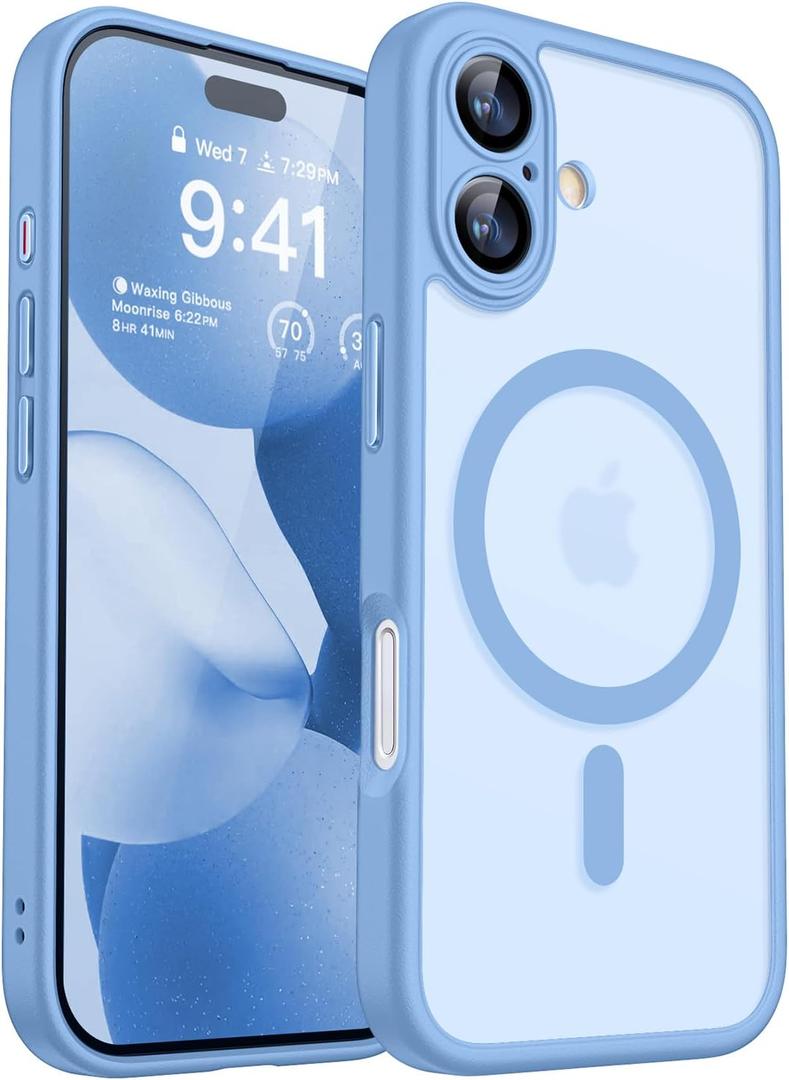 CANSHN Magnetic for iPhone 17 Case, Upgraded [Full Camera Protection] [Compatible with Magsafe] [Translucent Matte] Shockproof Protective Phone Case for iPhone 17 - Light Blue (iPhone 17 (6.3 Inch,2 Lens))