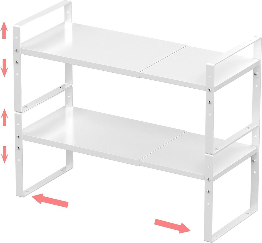 Jojocross Expandable Stackable Spice Rack Cabinet Shelf Organizer in Cabinets Shelves Kitchen Cupboard Organization Stack up Racks Pantry Countertop Storage Large/White 1 Pack