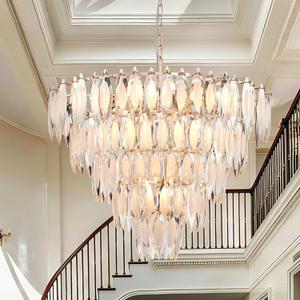 Modern Large Gold Crystal Chandelier 31" D Round Crystal Ceiling Light for Dining Room Living Room High Ceilings Hallway Entryway 14-Light Pendant Light Fixtures 31" D x 30" H