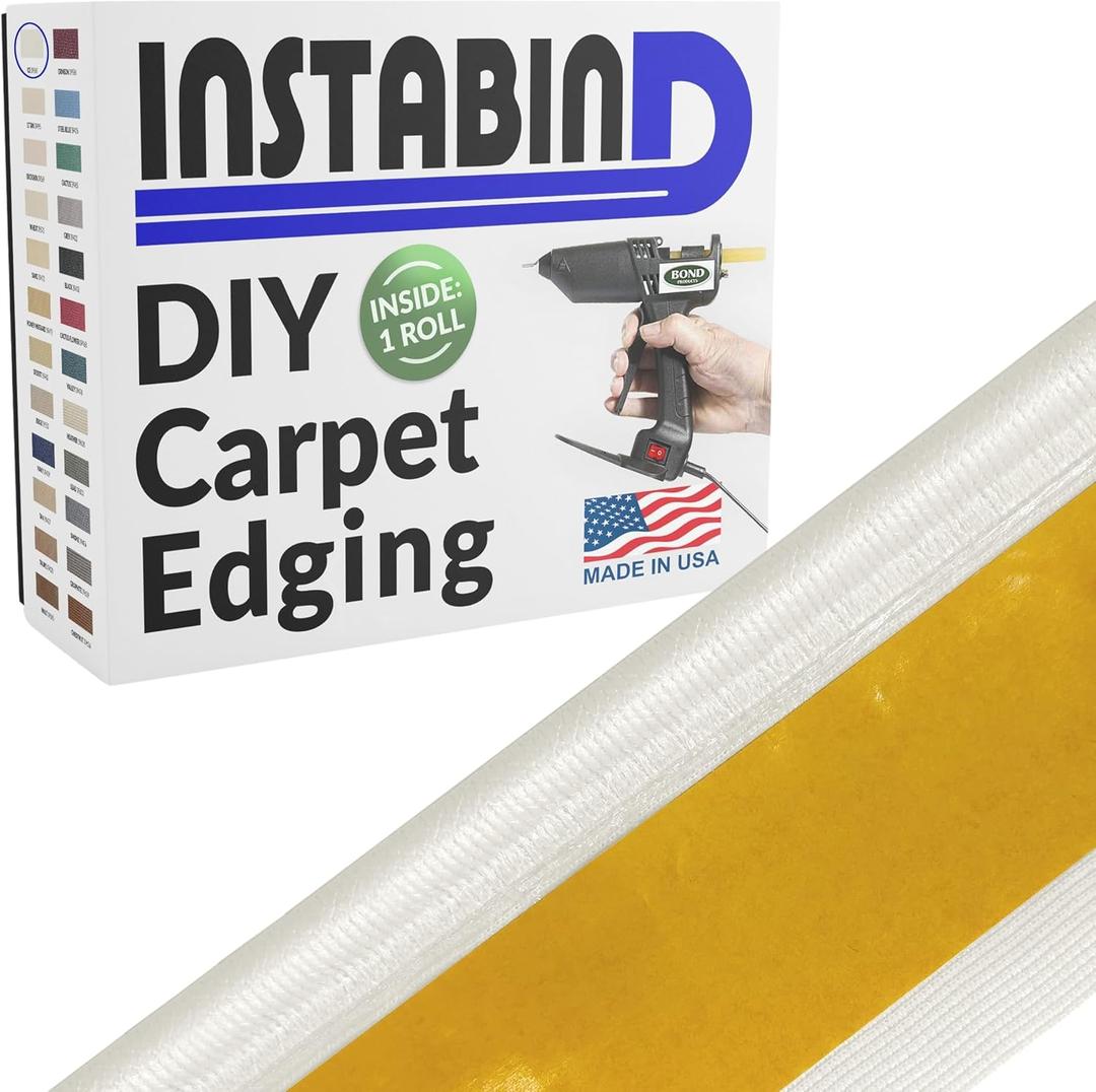 Instabind 54 ft Roll Premium Carpet Edge Binding  Regular Style Carpet Edge Trim for Do-It-Yourself Rug Edging- with Durable Hold & Easy Finishing for Rug Edges - USA Made Flooring Products, Ice