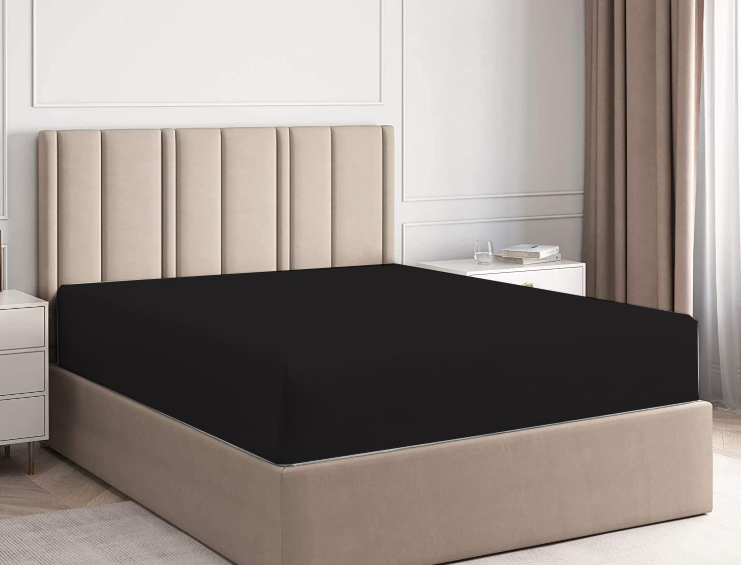Queen Sized fitted sheet 60x80 soft and breathable 600 thread count Egyptian cotton 1pc fitted sheet (Black)