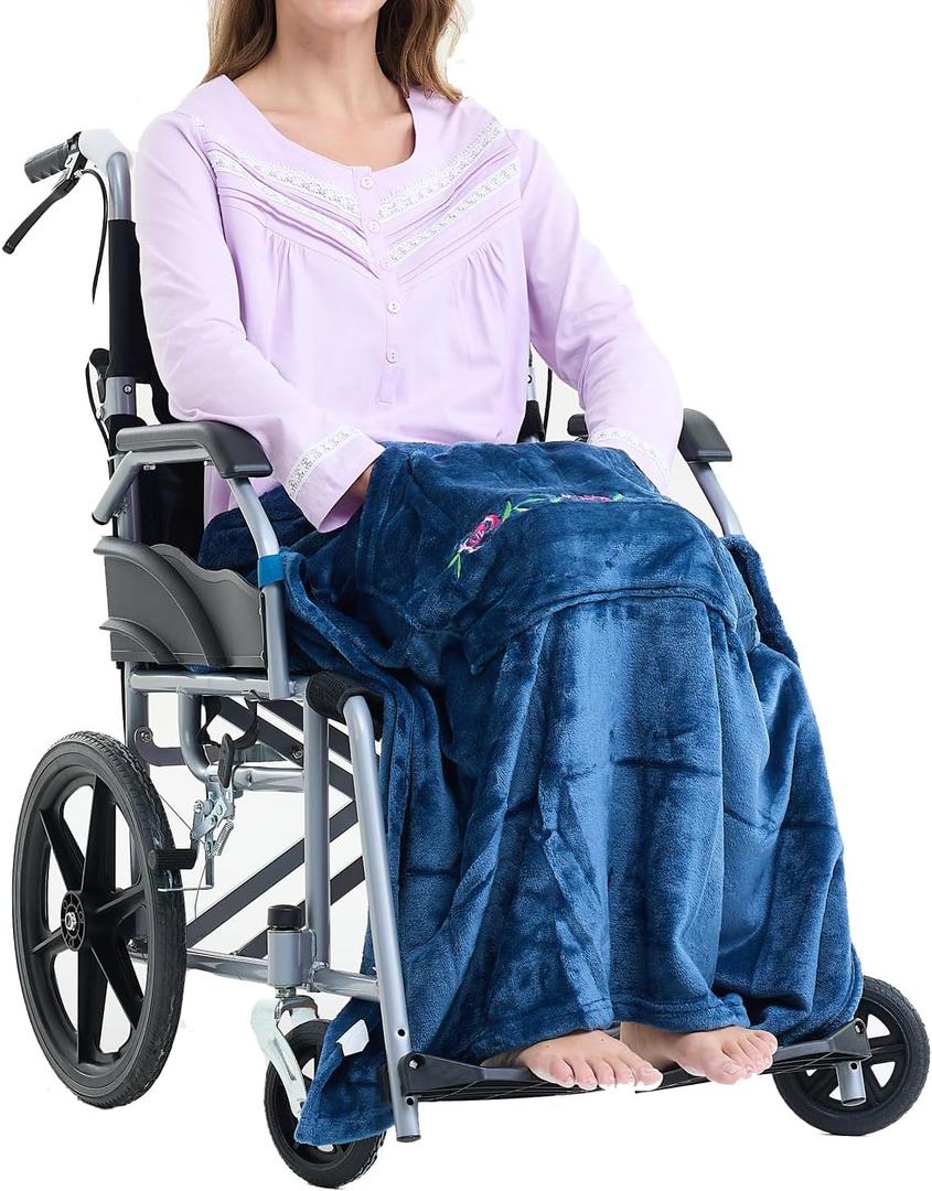 Keyocean Lap Blanket with Pocket, Lightweight Warm Cover for Elderly in Nursing Home, Hospital, on Wheelchair, Indigo Blue