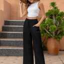 Fancysters Women Wide Leg Linen Pants, High Waisted Summer Casual Cotton Linen Palazzo Pants with Pockets (Black), Medium