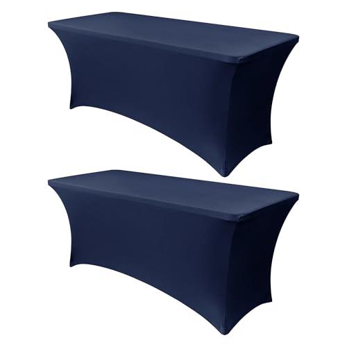 Obstal 6ft Stretch Spandex Table Cover for Standard Folding Tables - 1 Pack Universal Rectangular Fitted Tablecloth Protector for Wedding, Banquet and Party, 72L x 30W x 30H Inches, Navy Blue, 1pc