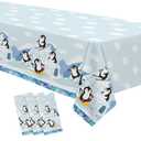 APOWBLS Penguin Birthday Decorations Tablecloth, 3 Pack Disposable Winter Penguin Party Supplies Table Cover for Birthday Baby Shower, 55in x 86in