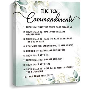 Kas Home Ten Commandments Wall Decor Bible Verse Canvas Wall Art Motivational Positive Quotes Framed Artwork Decor Gift for Living Room Bedroom (White -The Ten, 12x15 inch)