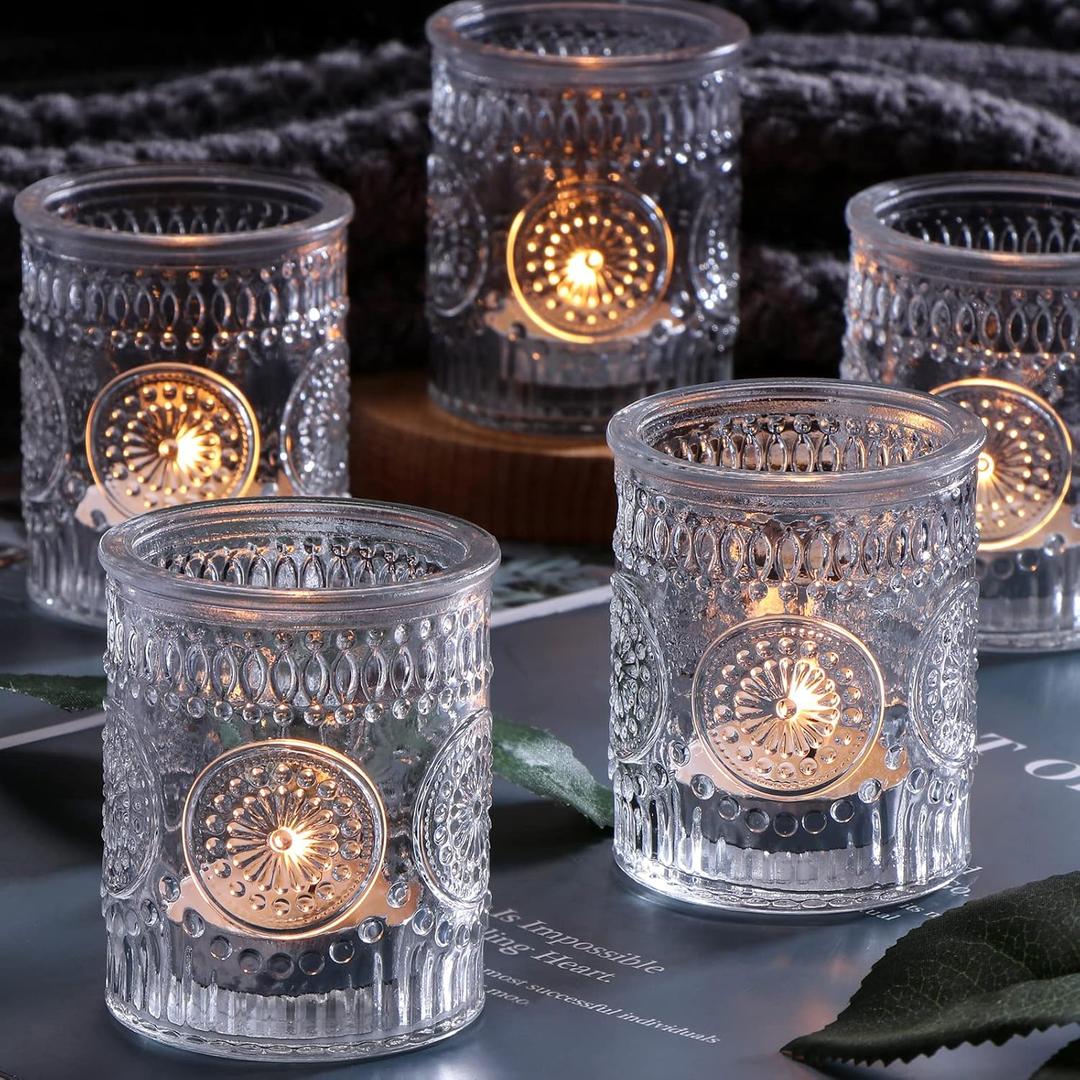 12PCS Glass Votive Candle Holder for Wedding Table Centerpiece, Clear Tea Lights Candle Holders for Dinner Birthday Party Decor