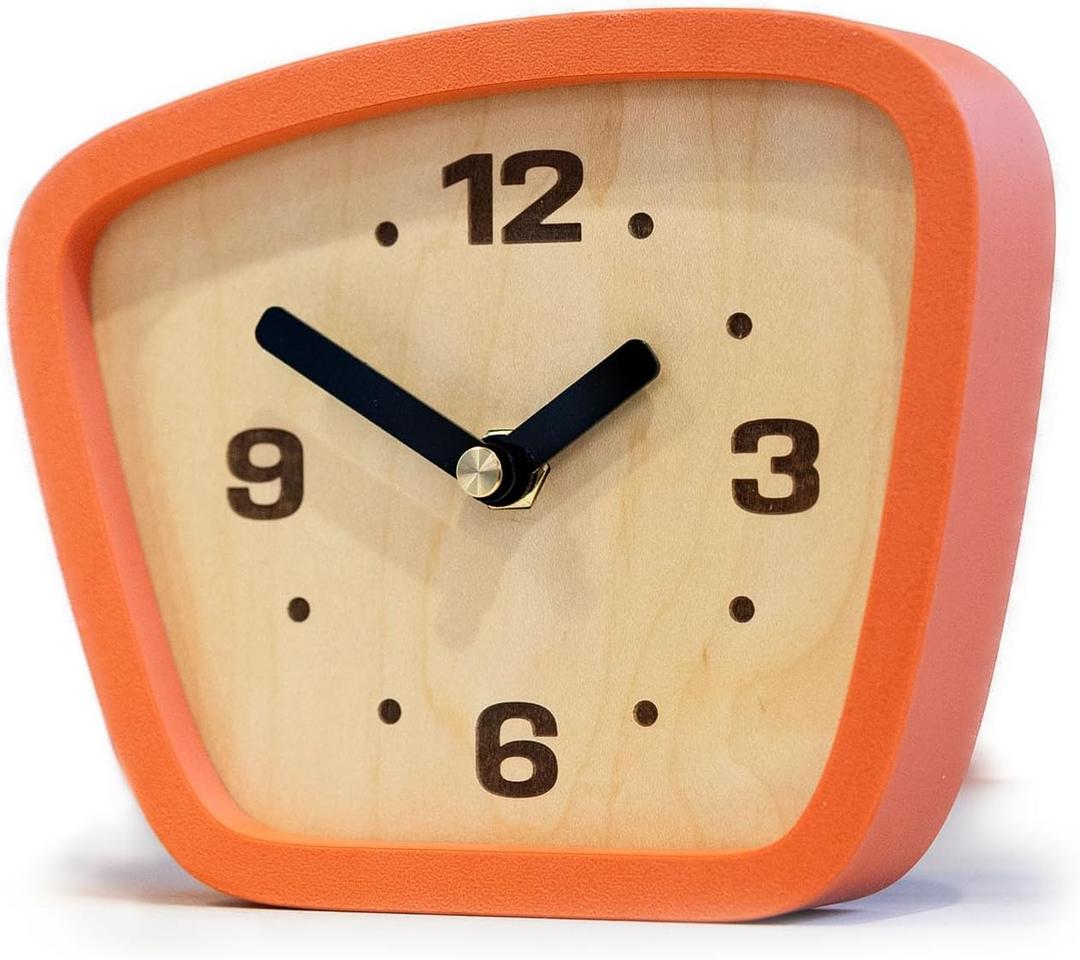 Handcrafted Mid-Century Modern Clock  Silent Movement for Desk, Table & Mantel, No-Ticking Analog MCM Decor | Made in USA (Classic, Orange)