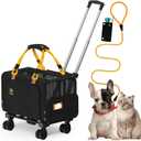 PAWZIDEA Pet Carrier with Wheels, 18x11x11 TSA Airline Approved Cat Carrier for 2 Cats Under Seat, Expandable Soft-Sided Rolling Dog Carriers for Small Dogs Travel Bag with Telescopic Handle, Black
