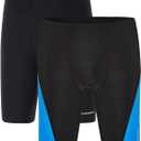 DEVOROPA Boys Swim Jammers Youth Competitive Swim Team Trunks Racing Swimsuit Athletic Swimming Shorts Slim/Standard/Husky (Medium, 2 Pack-black/Black-blue)