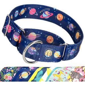Thick Martingale Collar for Large Dogs - 1.5 Inch Blue Space Pattern No Pull Escape Proof Dog Collar, Adjustable Comfort Training Collar for Medium, Large & XL Dogs(Space L)