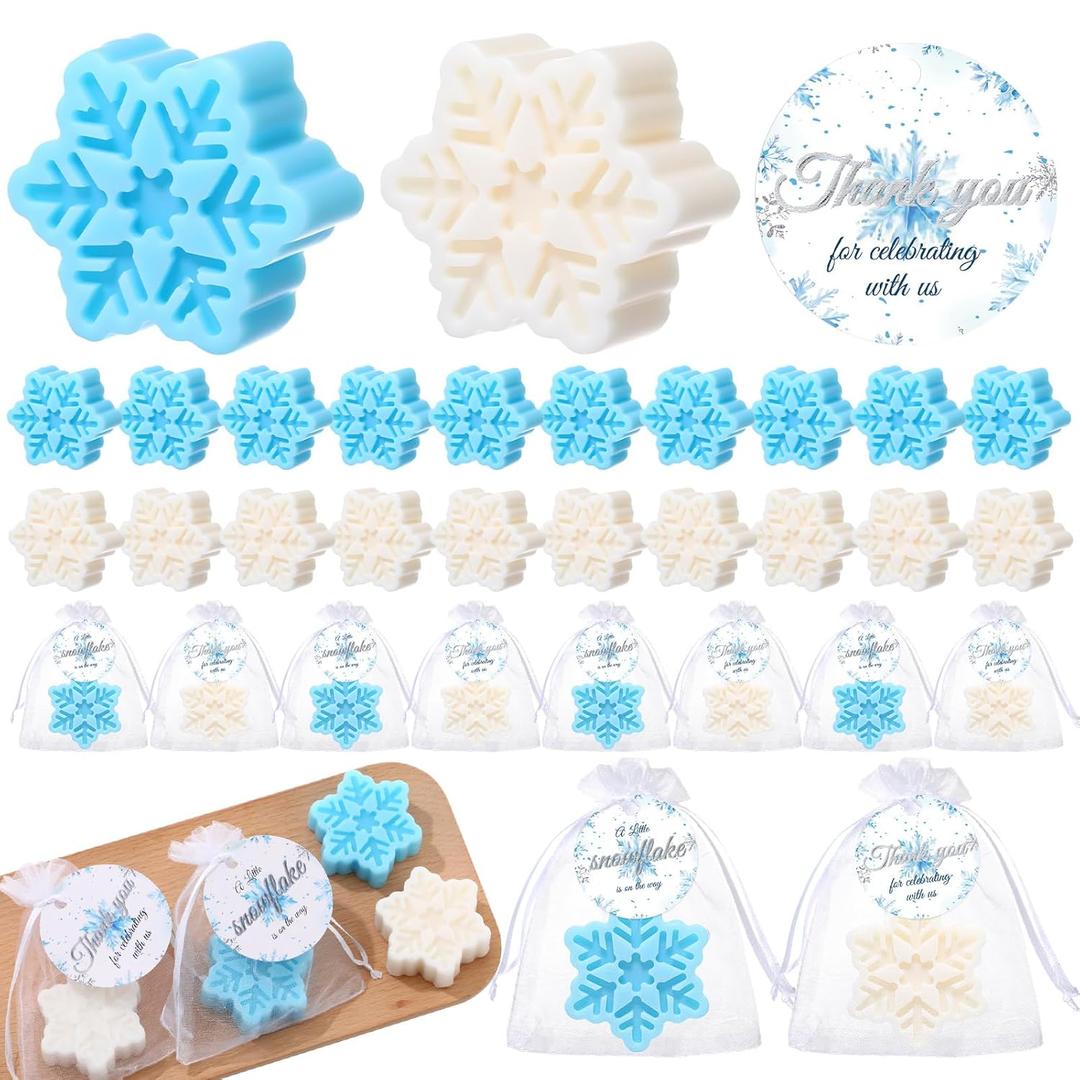 90 Pcs Snowflake Baby Shower Soap Favors for Guests Winter Baby Shower Favors Handmade Scented Soap Bars with a Little Snowflake Is on The Way Card for Gender Reveal Return Gifts