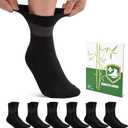 Bamboo Viscose Diabetic Socks for Women, 6 Pairs Non Binding Wide Top, Seamless Loose Cushion Socks for Swollen Feet (Large, Black)