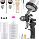 Mini HVLP Spray Gun with 0.8/1.0 mm Nozzles and 10x 200ML Disposable Paint Cups, Automotive Paint Gun Touch UP Paint Sprayer Gun, Air Paints Gun for Auto Paint, Primer, Repair Detail (Black)