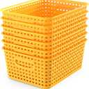 WYT 6-Pack Plastic Small Shelf Storage Weave Baskets Organizing for Cabinets and Pantries, Yellow
