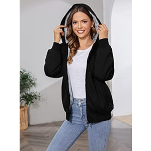 PUWEI Women's Winter Warm Fleece Jackets Thick Sherpa Lined Zip up Hoodies Heavyweight Sweatshirt Coat(0538-Black-XL)