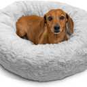 Best Friends by Sheri Original Calming Donut Dog and Cat Bed, Lux Faux Fur, Gray, Small (23in x 23in) - Helps Provide Anxiety Relief for Pets