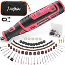 8V Cordless Rotary Tool Kit with 135pcs Accessories, 2.8Ah Battery Rechargeable Engraving Pen with LED Light, 5-Speed 30000RPM Power Rotary Tools for Drilling Grinding Sanding Polishing, Pink
