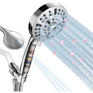 Filtered Shower Head, 15 Stage Handheld Shower Head Filter for Hard Water, 10 Modes High Pressure Shower Head with 60" Hose and Bracket, Remove Chlorine and Harmful Substance (Silver)