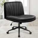 Orange Factory Criss Cross Chair with Wheels Comfy Wide Vanity Desk Chair Dual Base Leather Armless Adjustable Swivel for Home Computer Task (Black Pu, Faux Leather), 34 Inches X 23 Inches X 19 Inches