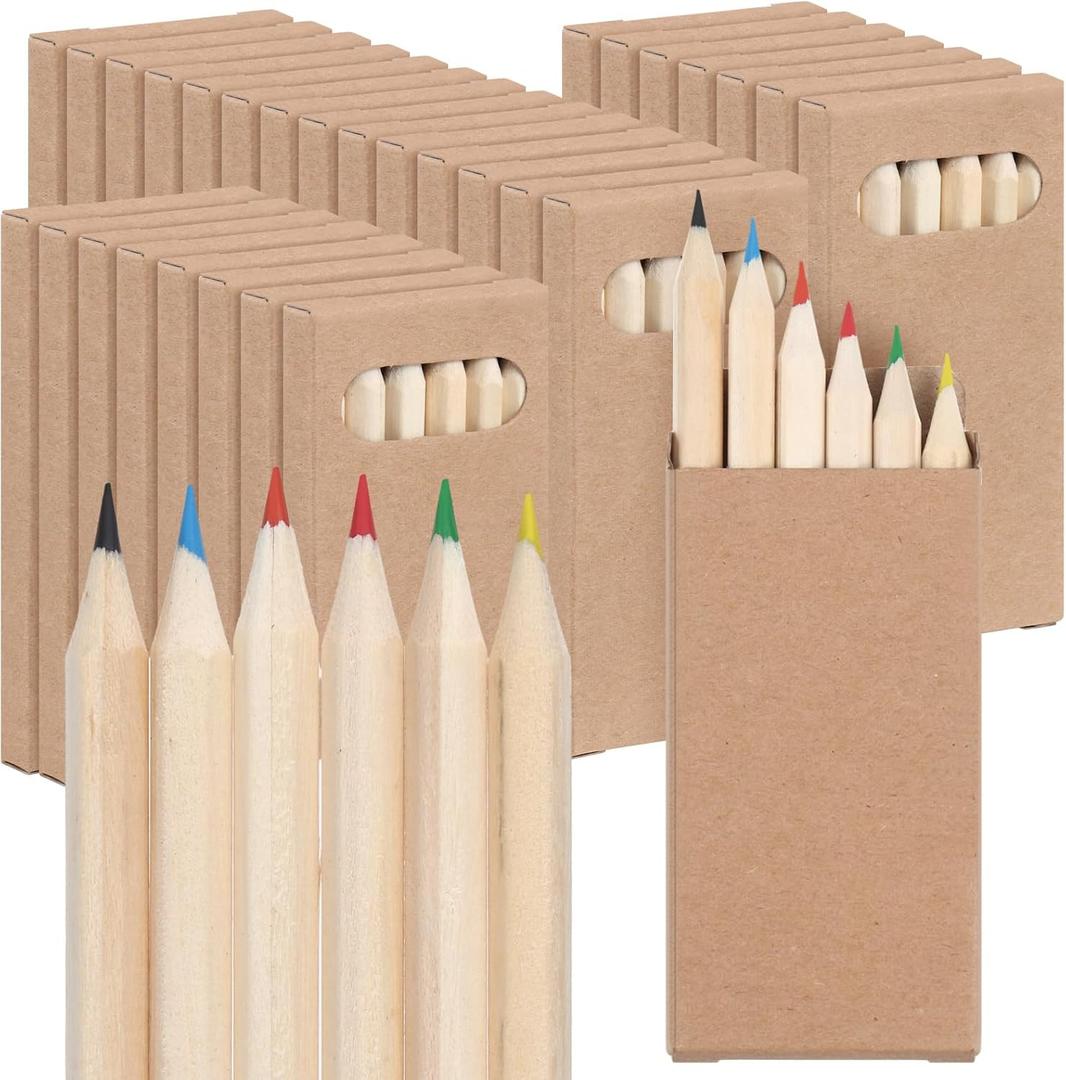 Ctosree 60 Packs Mini Colored Pencils Bulk 3.5'' Coloring Drawing Pencil in Kraft Boxes Valentine's Day Gift for Kids Adult Classroom 100th Day of School Painting Birthday Party Favor, 6 Per Pack