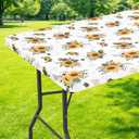 Moosfor Rectangle Fitted Table Cloth, Waterproof Spandex Elastic Tablecloths, Fits for 4 Foot Folding Tables, Stretch Washable Table Cover for Picnic, Camping, Outdoor (Butterfly Sunflower, 24"x48")
