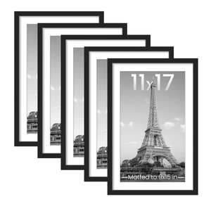 upsimples 11x17 Picture Frame Set of 5, Display Pictures 9x15 with Mat or 11 x 17 Without, Wall Gallery Poster Frames, Black