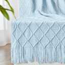 Inhand Knitted Throw Blanket for Couch and Bed, Soft Living Room Home Decor Knitted Blanket with Tassel, Outdoor Lightweight Breathable Summer Blanket, Farmhouse Warm Woven Decorative, 50"x60"