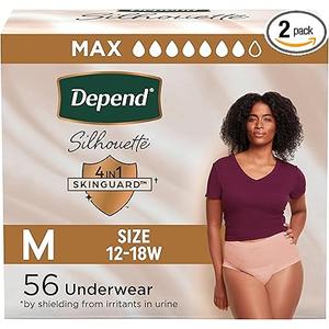 Depend Silhouette Adult Diapers, Incontinence & Postpartum Bladder Leak Underwear for Women, Maximum Absorbency, Medium, Pink, 56 Count (2 Packs of 28), Packaging May Vary