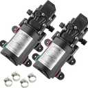 12V Diaphragm Water Pump 1.2 GPM 80 PSI Self Priming Sprayer Pump with Pressure Switch, Hose Clamps for RV, Camper, Marine, Boat, Garden, Car Wash Set of 2