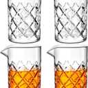 Dandat Cocktail Mixing Glass Crystal Stirring Glass Thick Bottom Seamless Cocktail Pitcher for Home Bartender Bar Whiskey Martini Drink Shaker Accessories (17 oz,Classic,4 Pcs)