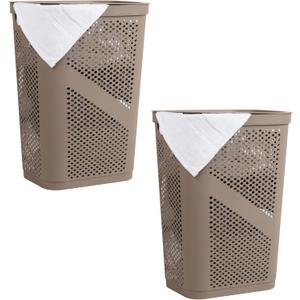 Mind Reader 60L Slim Laundry Hamper, Clothes Basket, Lid, Ventilated, Plastic, 17.25"L x 13.75"W x 23.5"H, Set of 2, Tan