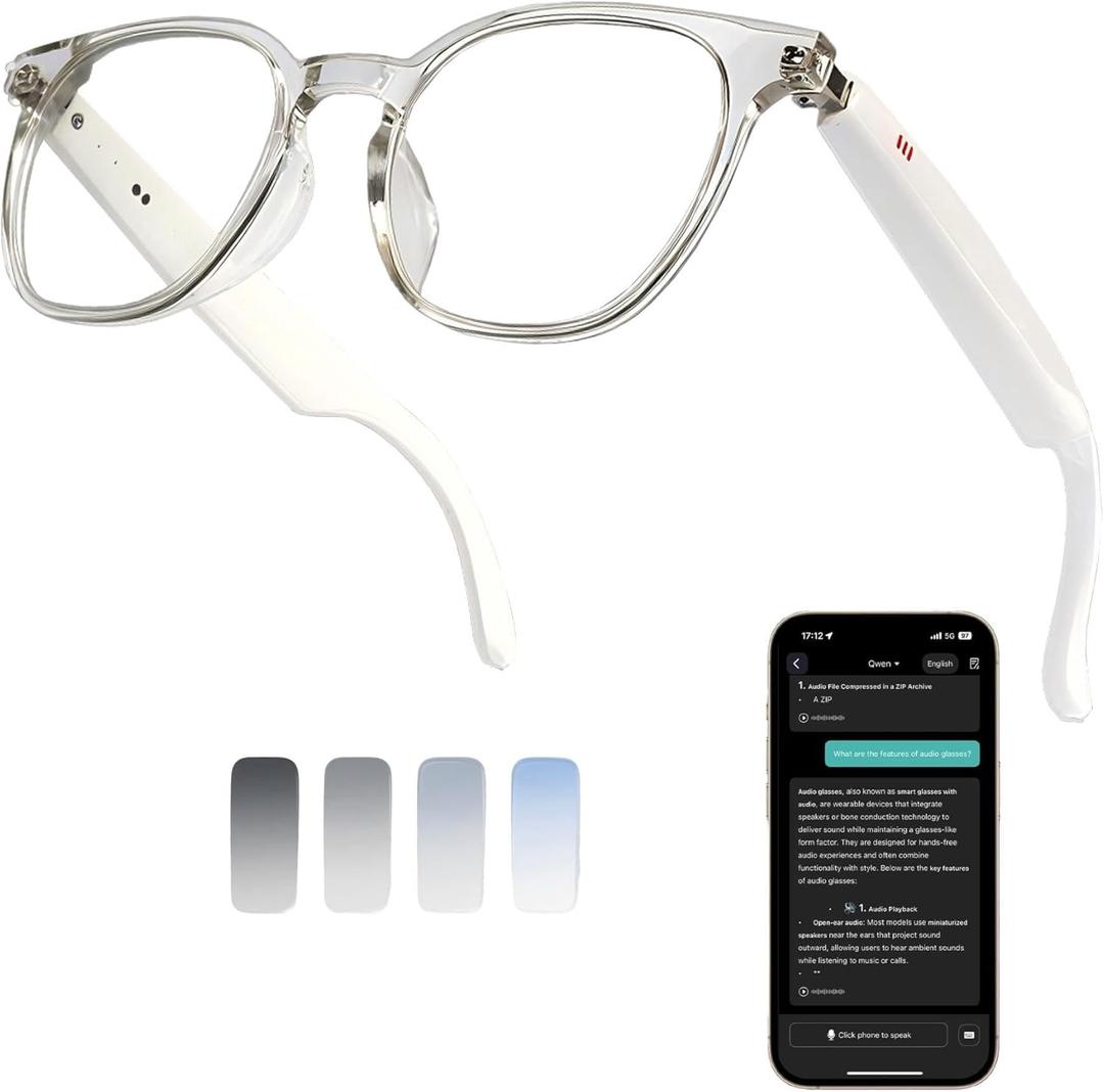 Smart Bluetooth Glasses, AI Voice Translation Eyewear with Integrated Speakers and Microphone, Hands-Free Calling & Music for Sports, Driving and Business, IP65 Rated, Unisex Design